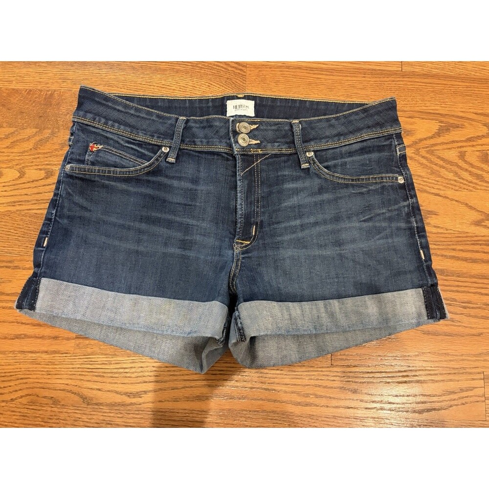 Hudson  Croxley Mid Thigh Short Denim Cuff 5 Pockets Stretch Size 31